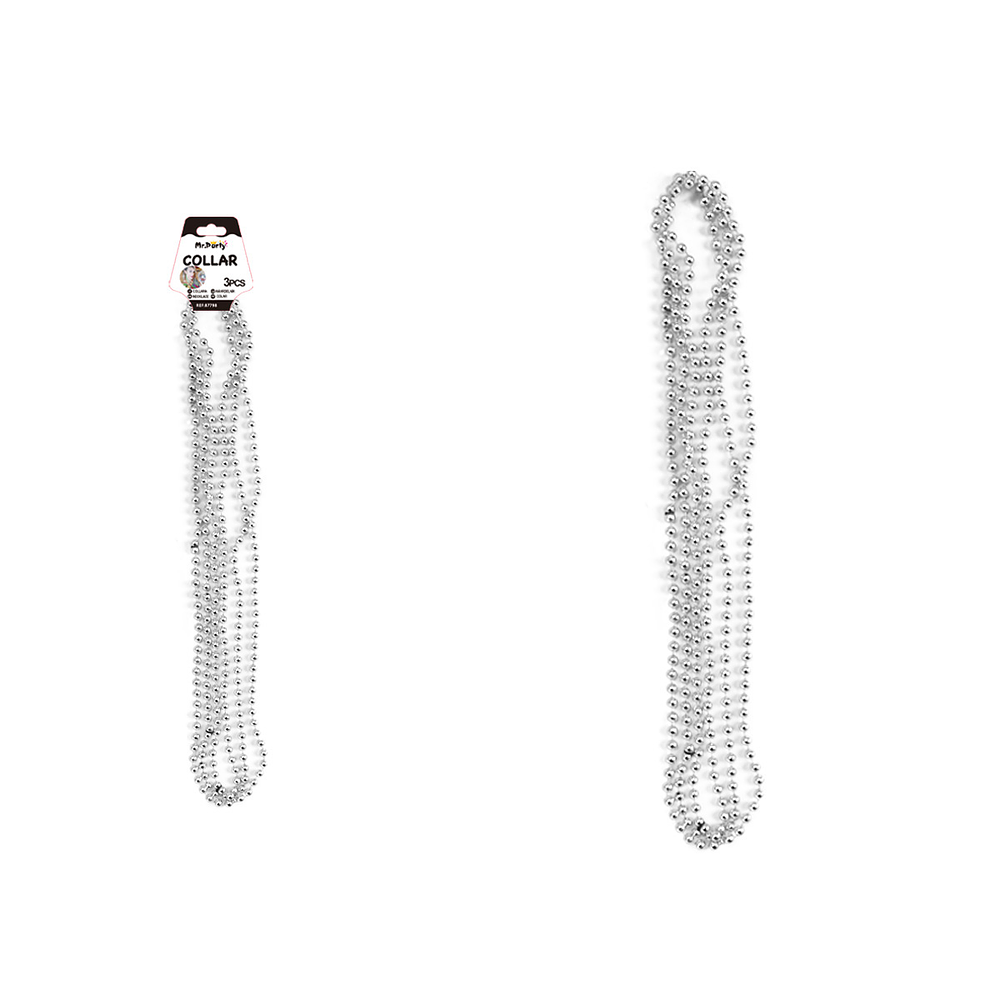 Collar decorativo de cuentas plata 80cm 3pcs