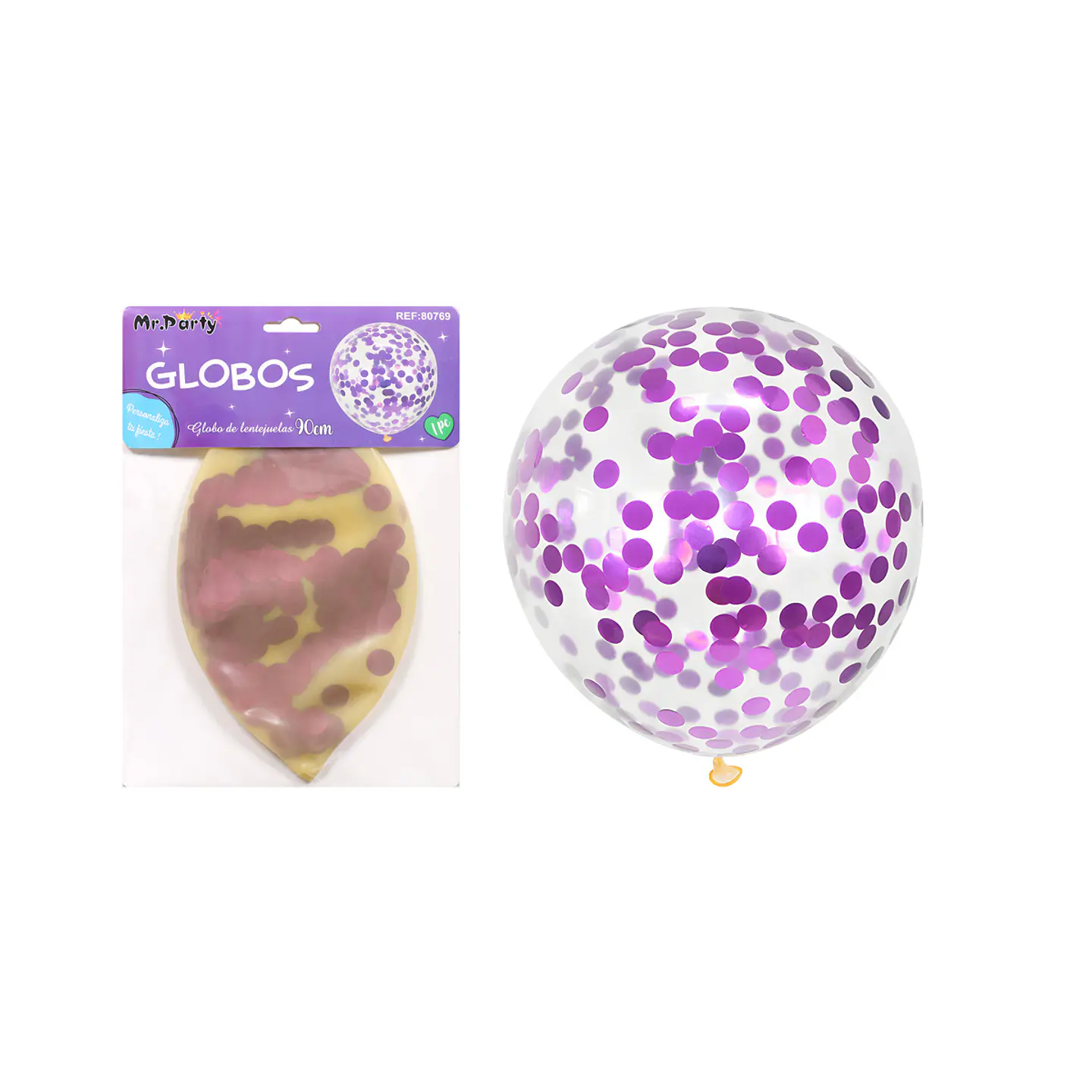 Globos de látex con confetti de redondo morado 90cm 1