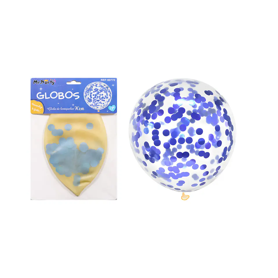 Globos de látex con confetti de redondo azul 90cm 1