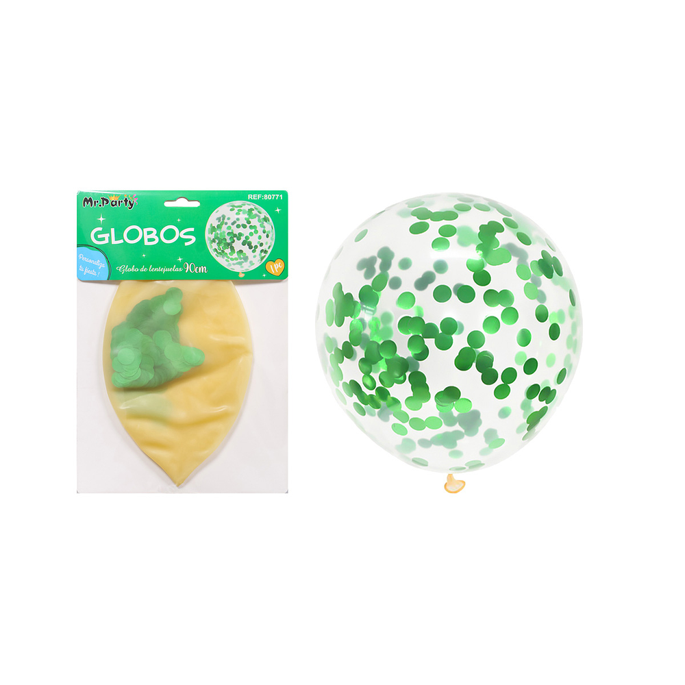 Globos de látex con confetti de redondo verde 90cm