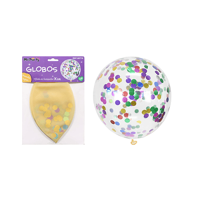 Globos de látex con confetti de redondo multicolor 90cm