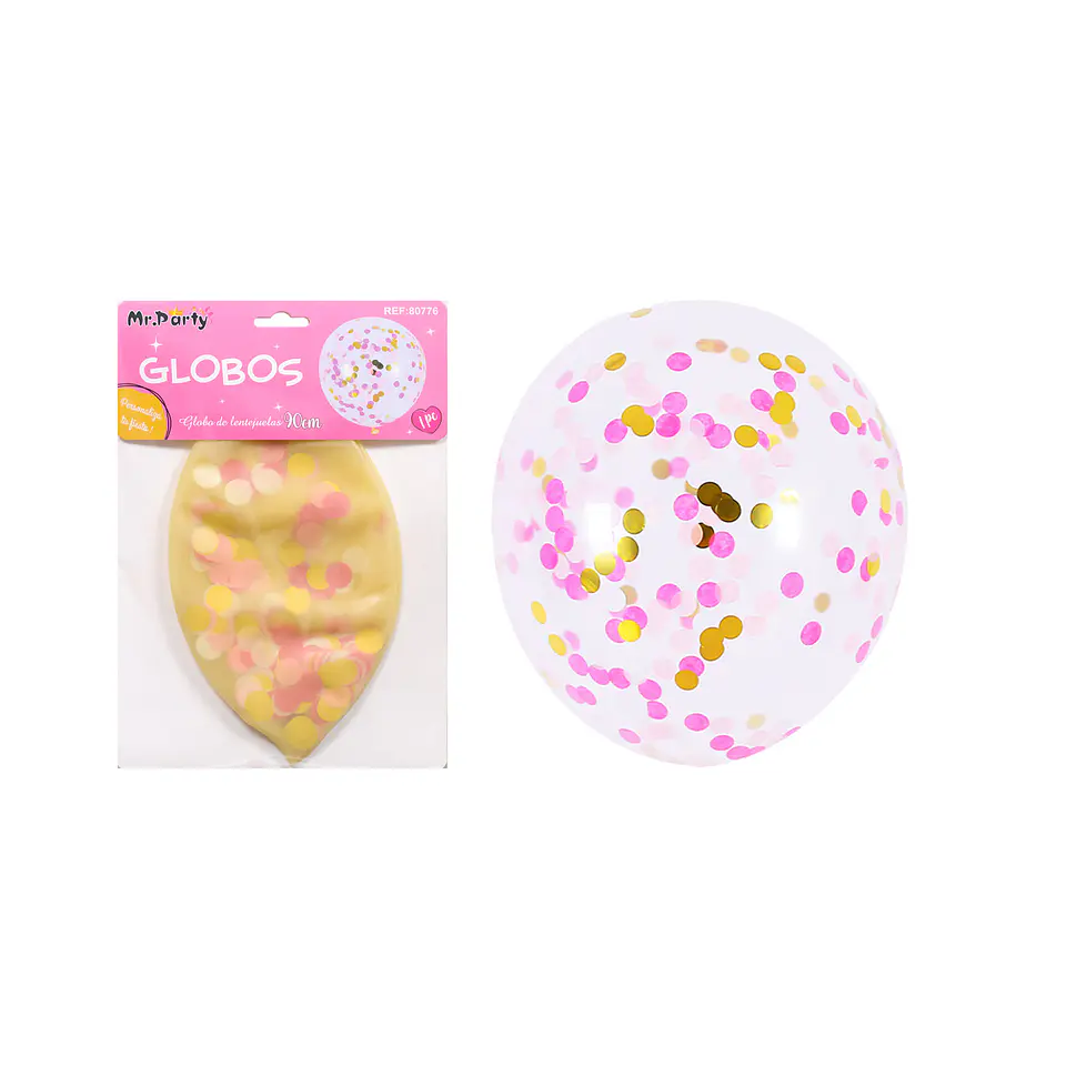 Globos de látex con confetti de redondo dorado y rosa 90cm 1
