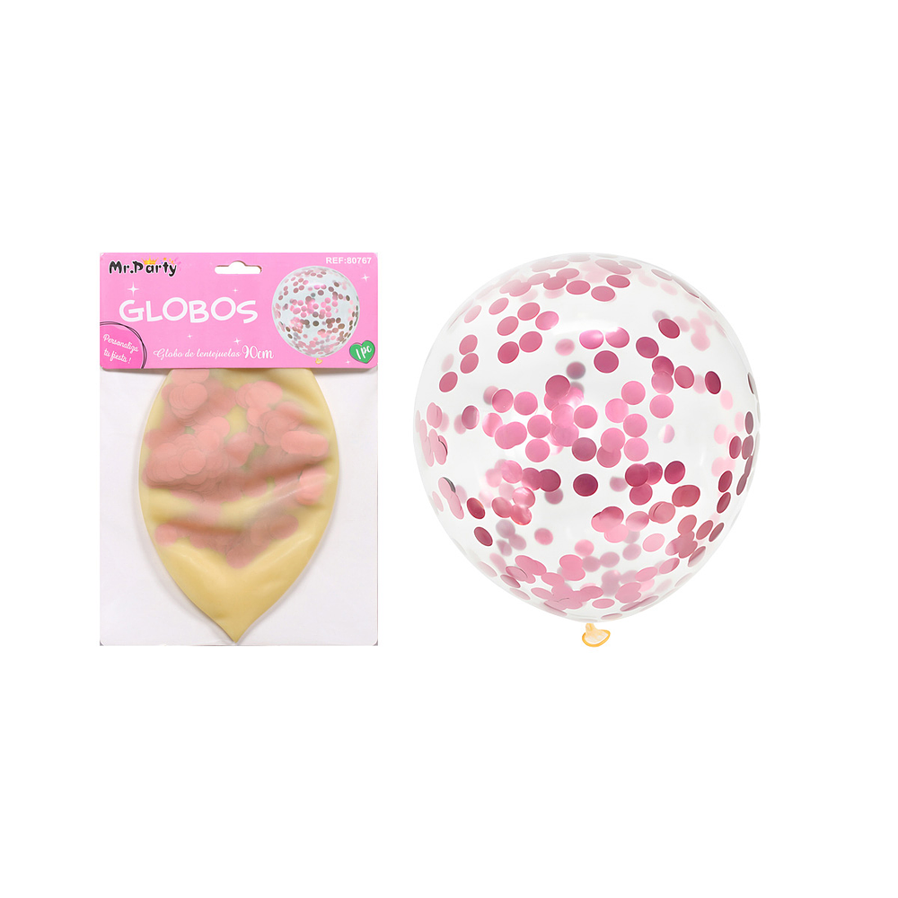 Globos de látex con confetti de redondo rosa 90cm