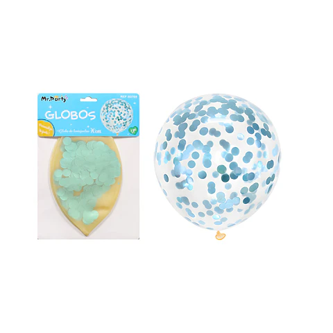 Globos de látex con confetti de redondo celeste 90cm