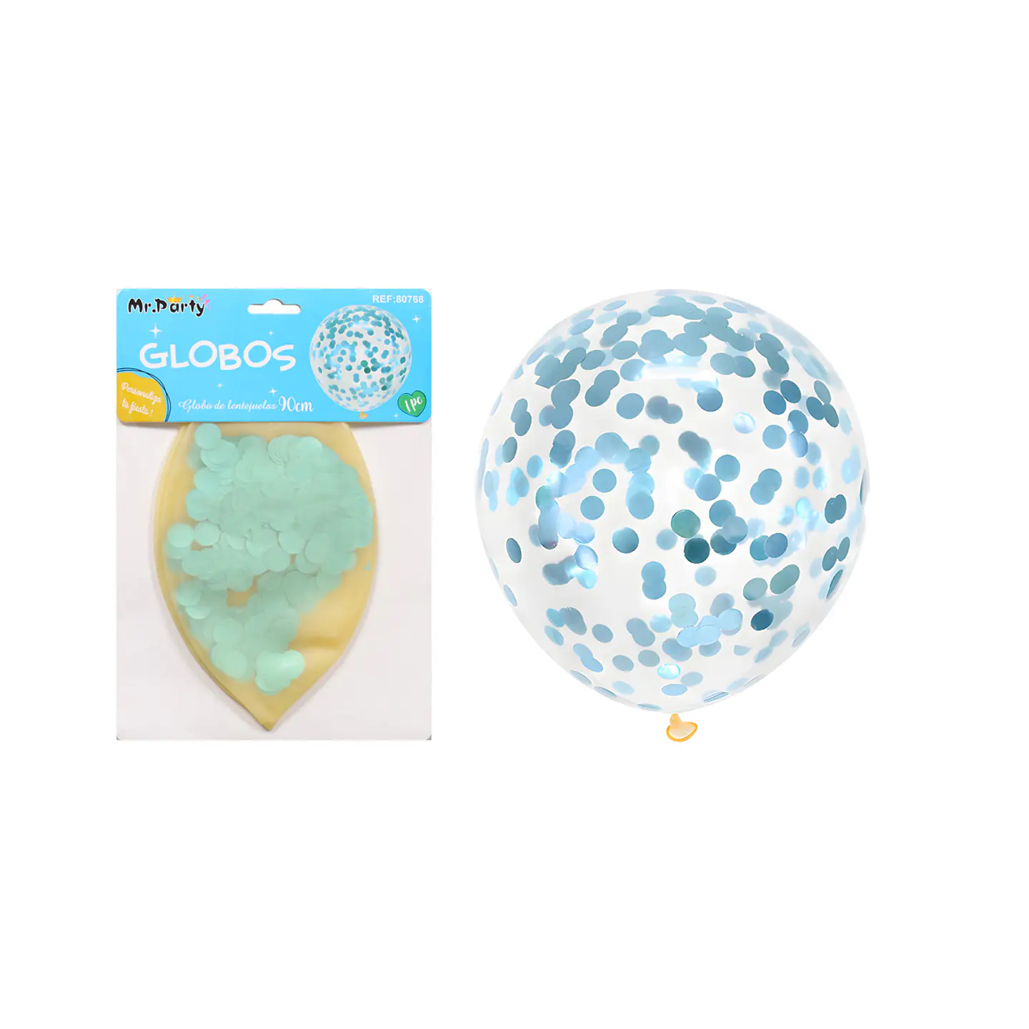 Globos de látex con confetti de redondo celeste 90cm 1