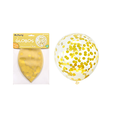 Globos de látex con confetti de redondo dorado 90cm