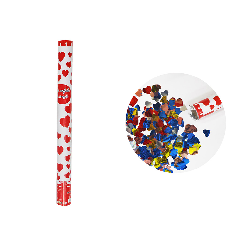 Lanza confeti corazón multicolor 60cm 30g 1pc