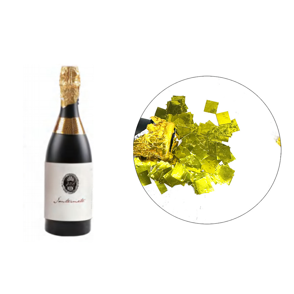 Lanza confeti botella de champán dorado 32cm 1pc