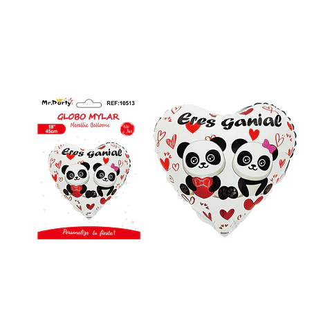Globo metálico panda corazón de San Valentín 53*45cm