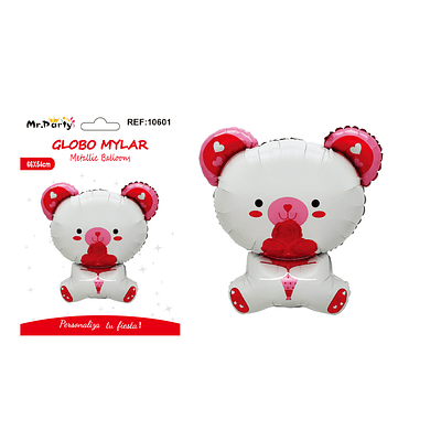 Globo metálico de oso blanco con ramo de San Valentín 66*54cm