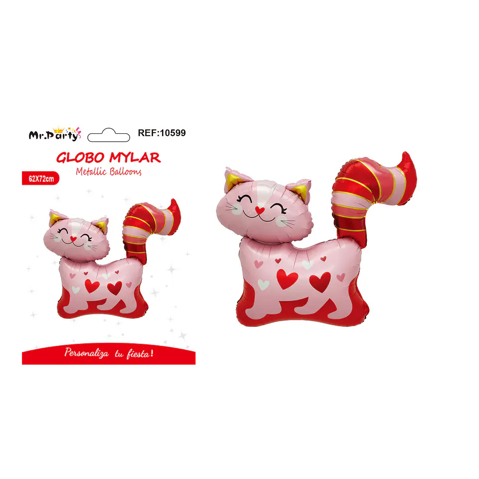 Globo metálico de gato rosa con corazón 62*72cm 1