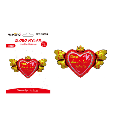 Globo metálico de corazón con corona y alas San Valentín 65*93cm