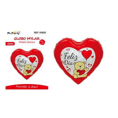 Globo metálico corazón osito feliz día 53*45cm