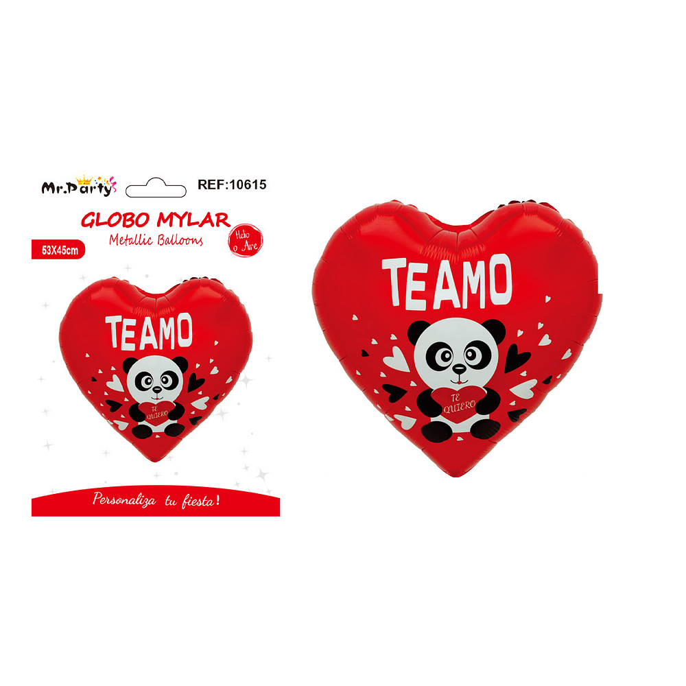 Globo metálico corazón panda con corazón 53*45cm