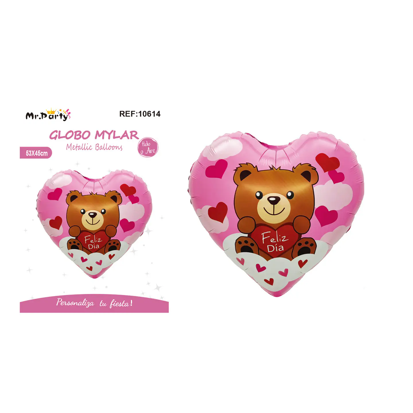 Globo metálico corazón osito y nubes de corazón 53*45cm 1