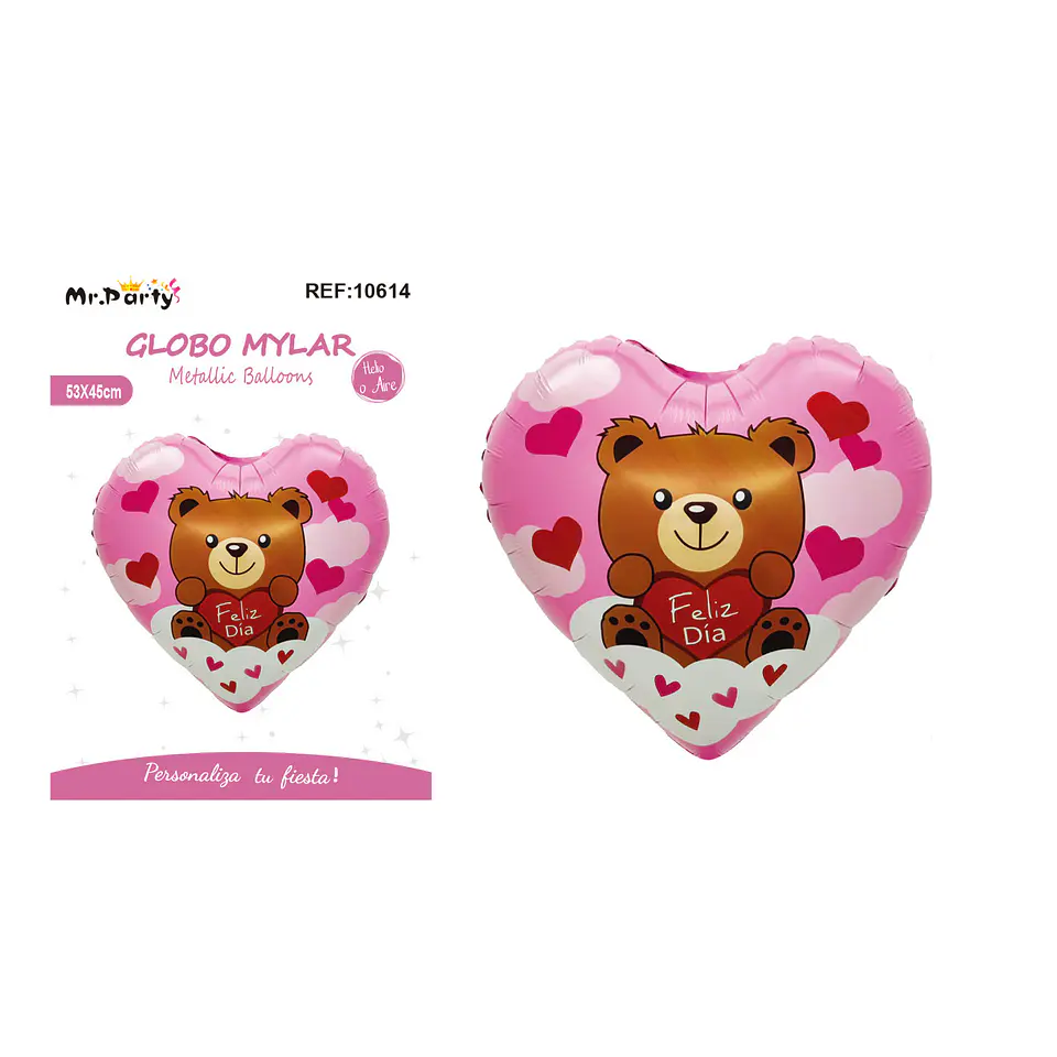 Globo metálico corazón osito y nubes de corazón 53*45cm 1