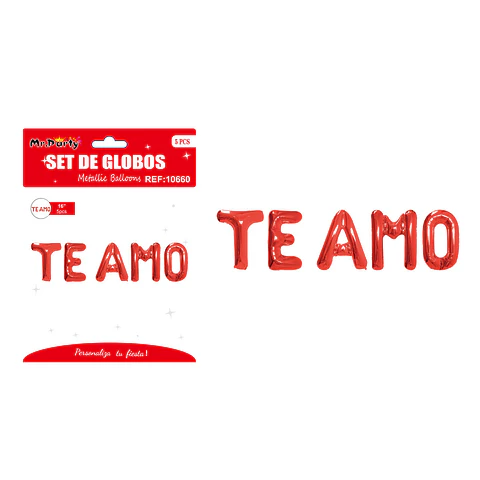 Set de globos metálicos rojo TE AMO 5pcs