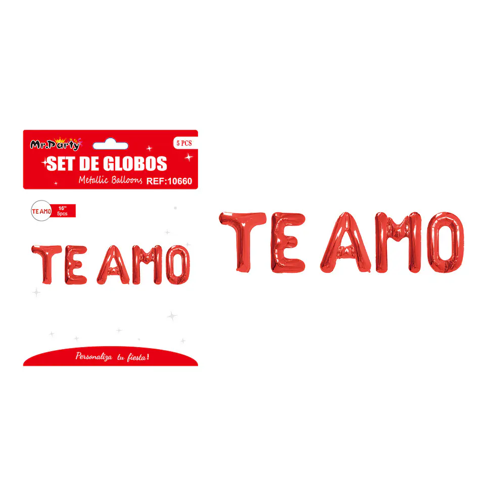 Set de globos metálicos rojo TE AMO 5pcs 1
