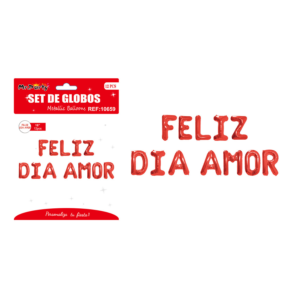 Set de globos metálicos rojo FELIZ DÍA AMOR 12pcs