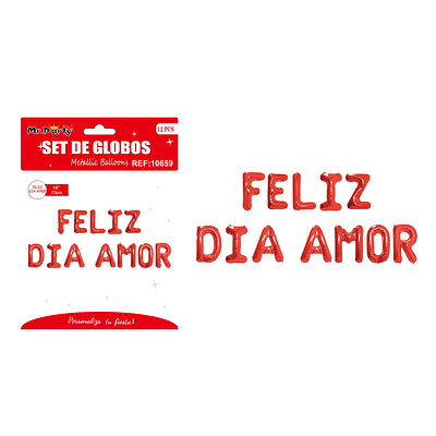 Set de globos metálicos rojo FELIZ DÍA AMOR 12pcs
