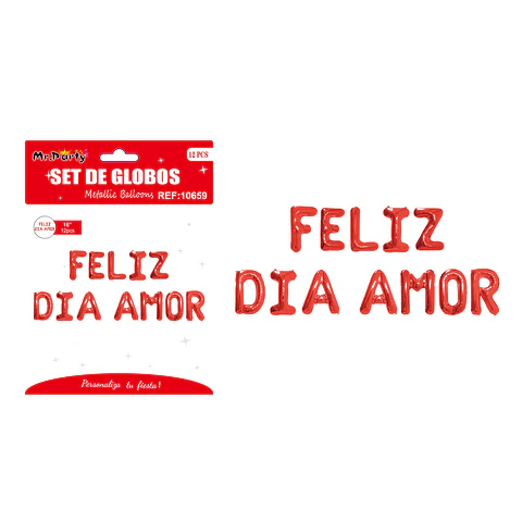 Set de globos metálicos rojo FELIZ DÍA AMOR 12pcs