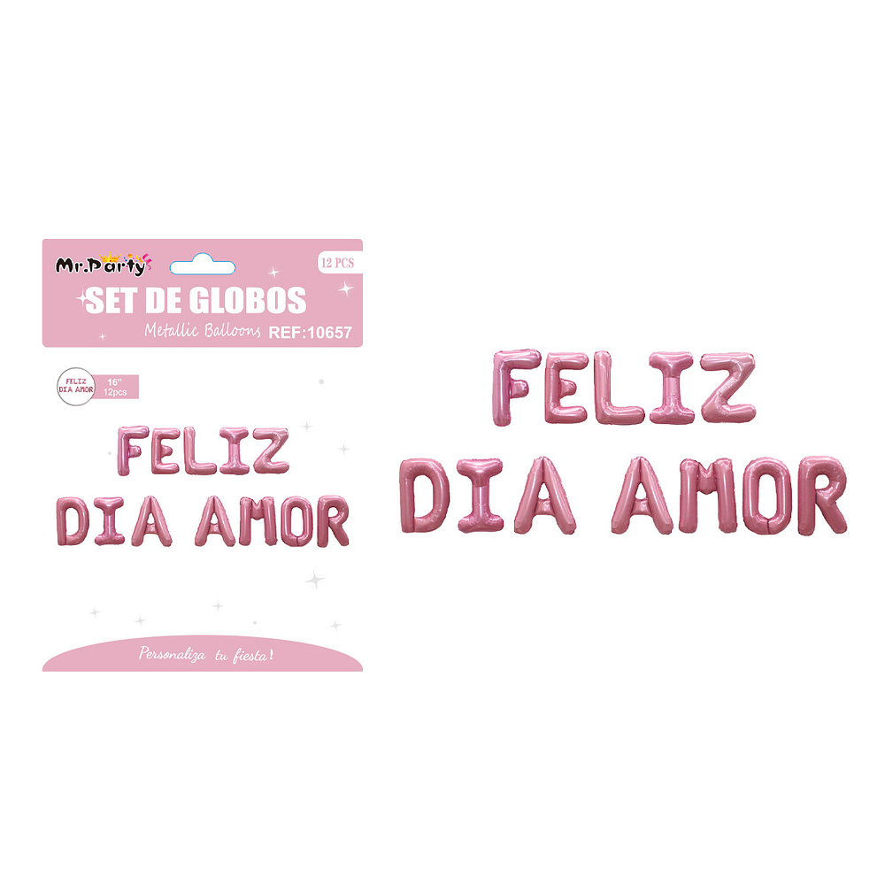 Set de globos metálicos rosado FELIZ DÍA AMOR 12pcs