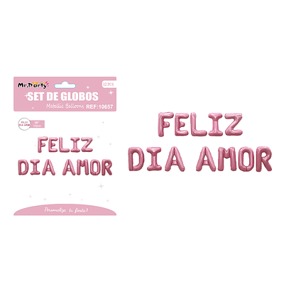 Set de globos metálicos rosado FELIZ DÍA AMOR 12pcs