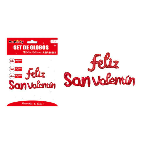 Set de globos metálicos FELIZ SAN VALENTÍN rojo 44.5cm*63cm / 28*53cm / 46*108cm