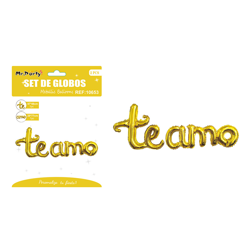 Set de globos metálicos dorados San Valentín “Te Amo” 47*48cm / 29*77cm