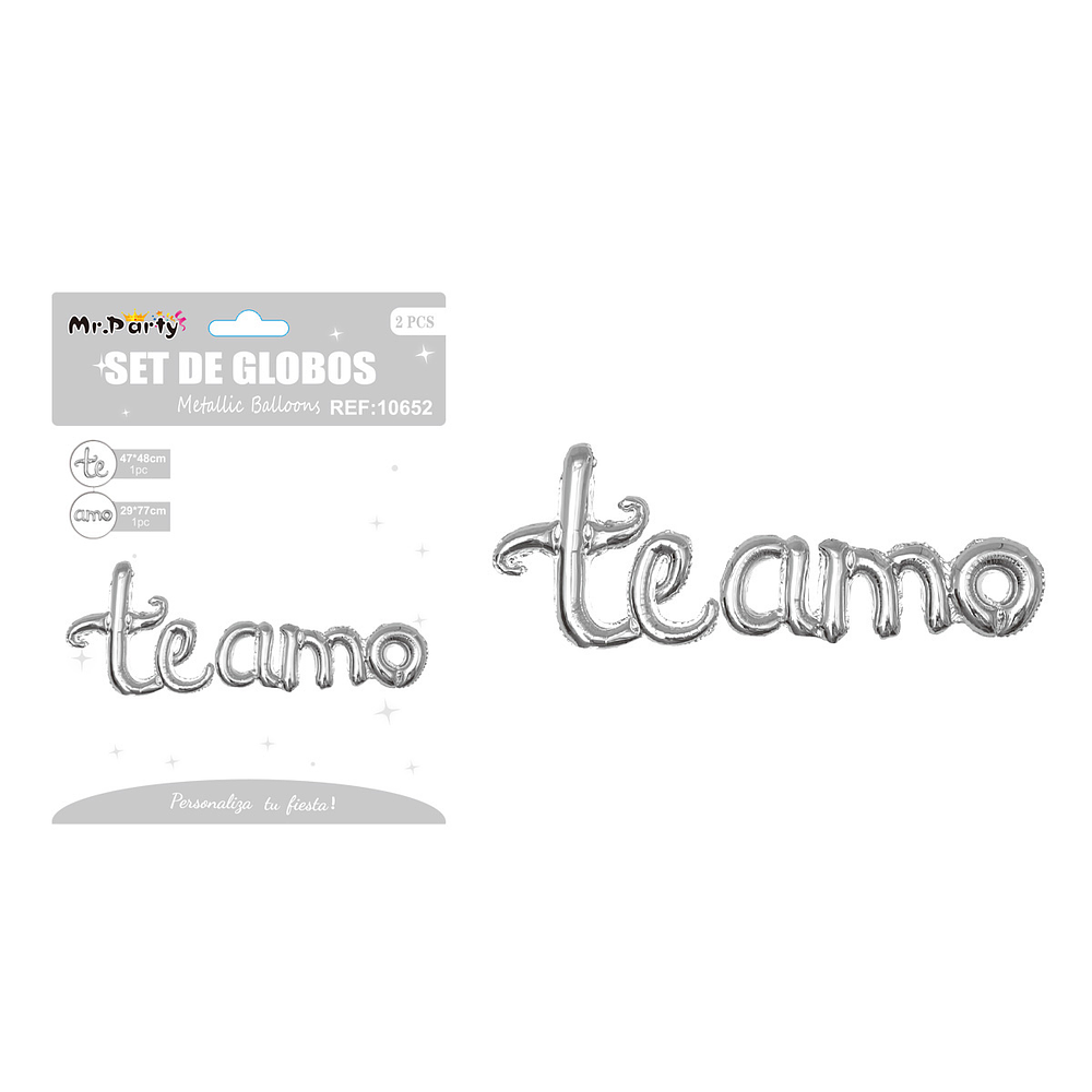 Set de globos metálicos plateado San Valentín “Te Amo” 47*48cm / 29*77cm