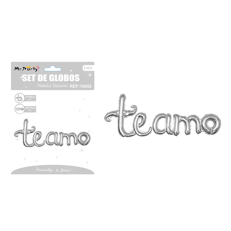 Set de globos metálicos plateado San Valentín “Te Amo” 47*48cm / 29*77cm 1