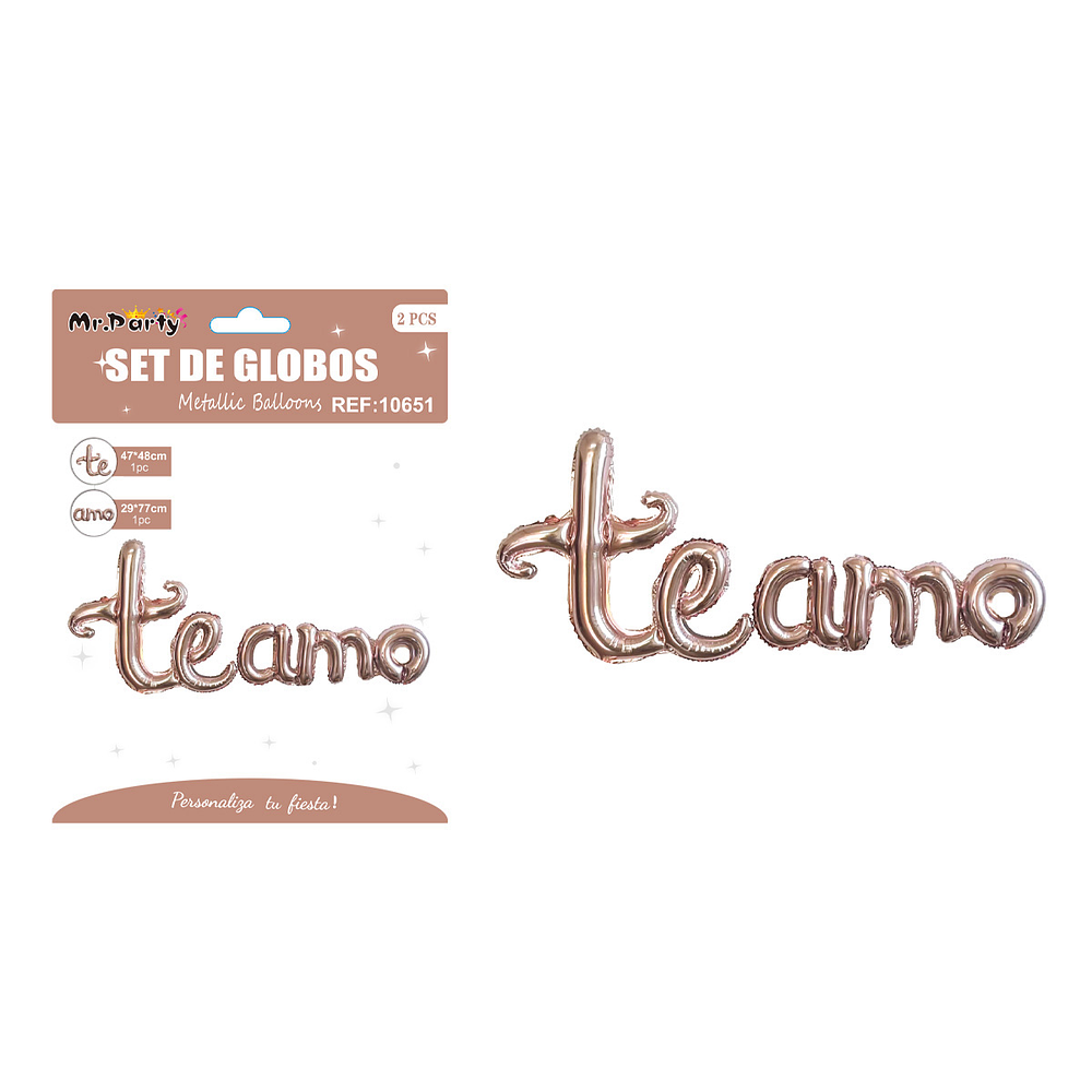 Set de globos metálicos dorado rosa San Valentín “Te Amo” 47*48cm / 29*77cm