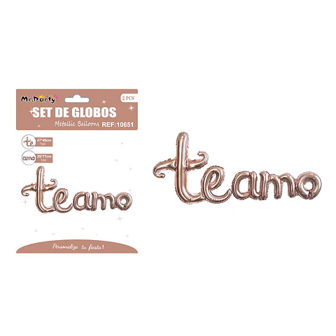 Set de globos metálicos dorado rosa San Valentín “Te Amo” 47*48cm / 29*77cm