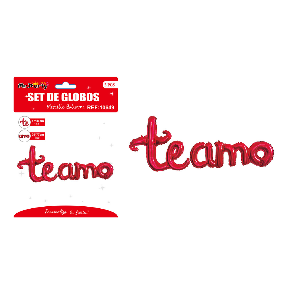 Set de globos metálicos rojos San Valentín “Te Amo” 47*48cm / 29*77cm