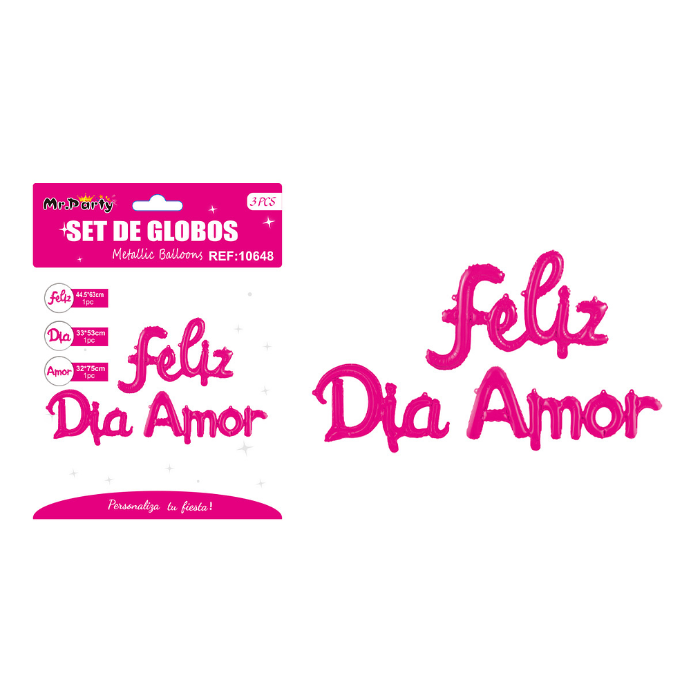 Set de globos metálicos rosa San Valentín “Feliz Día Amor” 44*63cm / 33*53cm / 32*75cm