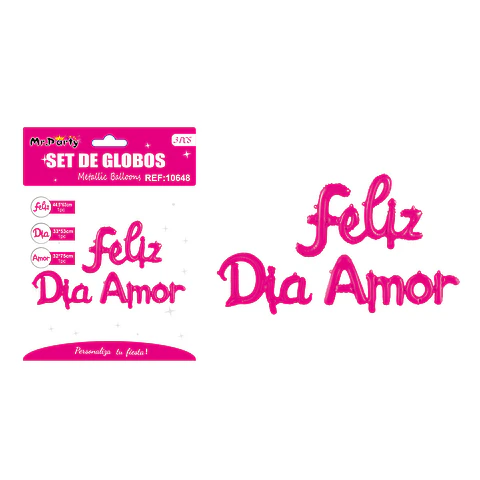 Set de globos metálicos rosa San Valentín “Feliz Día Amor” 44*63cm / 33*53cm / 32*75cm
