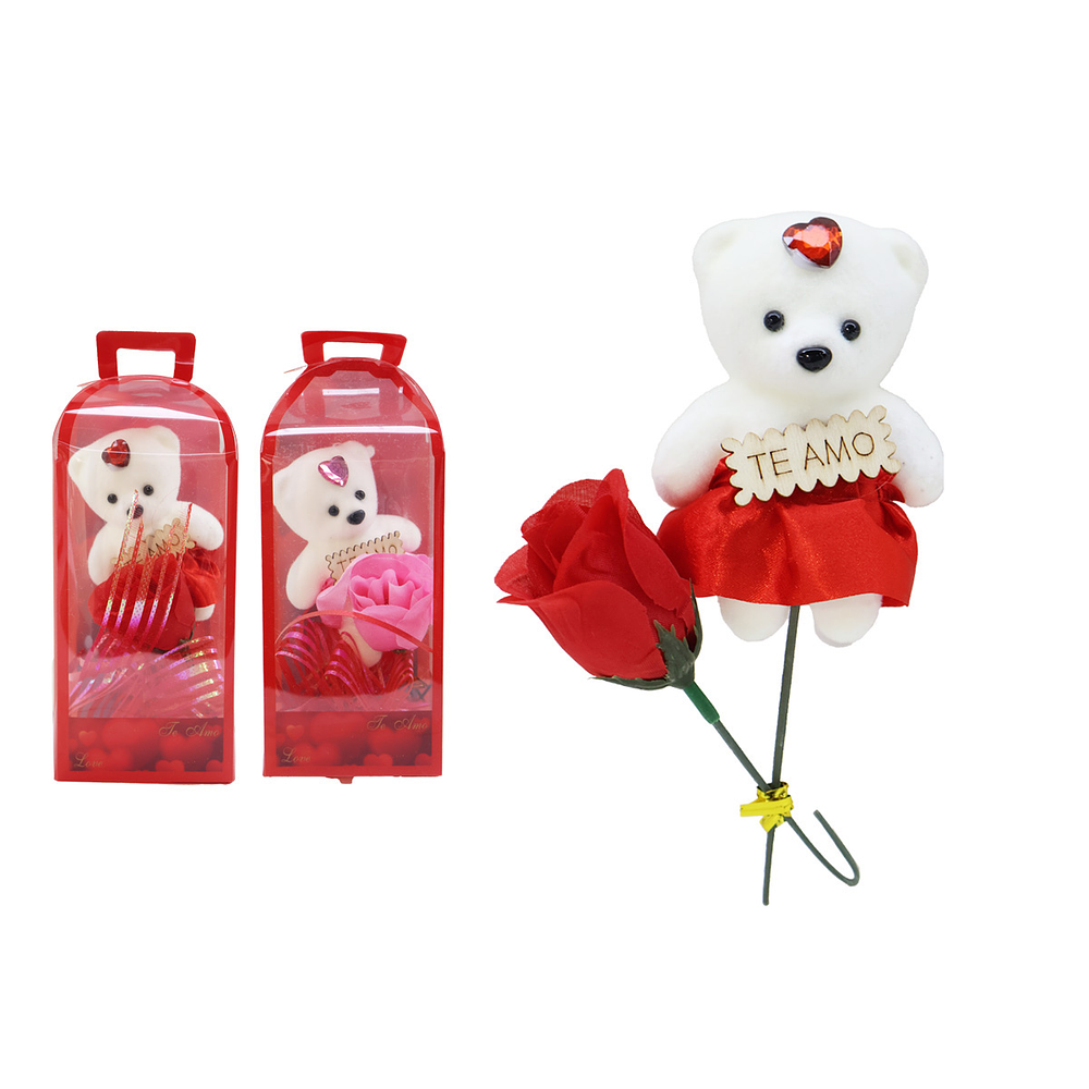 Osito con flores en caja transparente 18*8*7cm Color Aleatorio