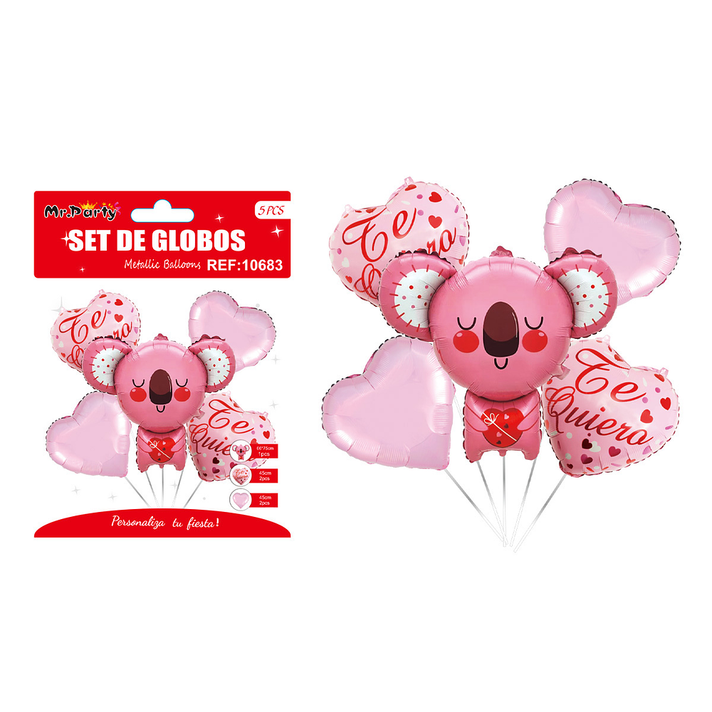 Set de globos metálicos San Valentín 5pcs