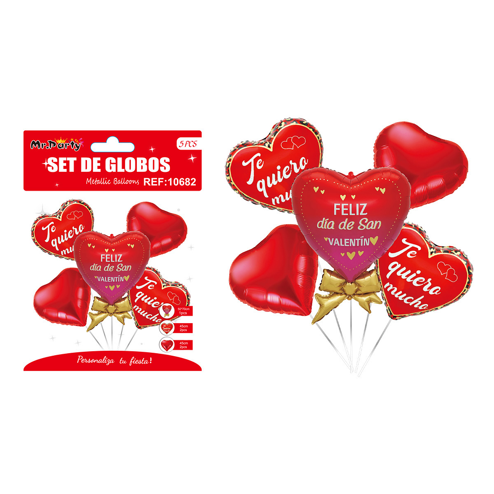 Set de globos metálicos San Valentín 5pcs