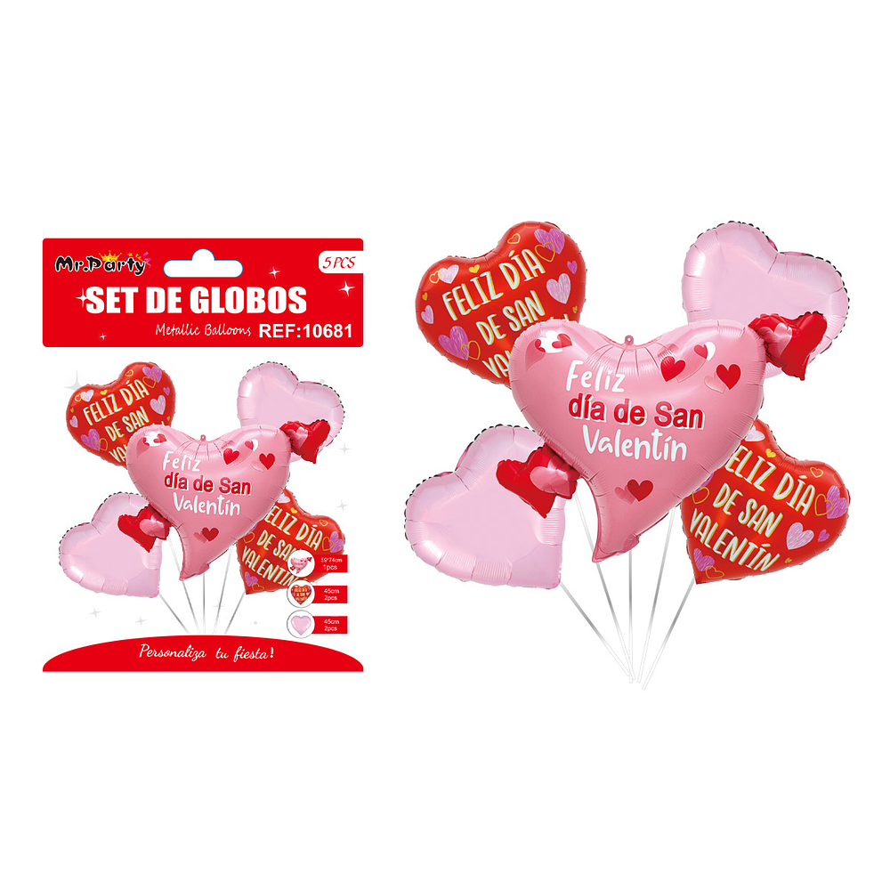 Set de globos metálicos San Valentín 5pcs