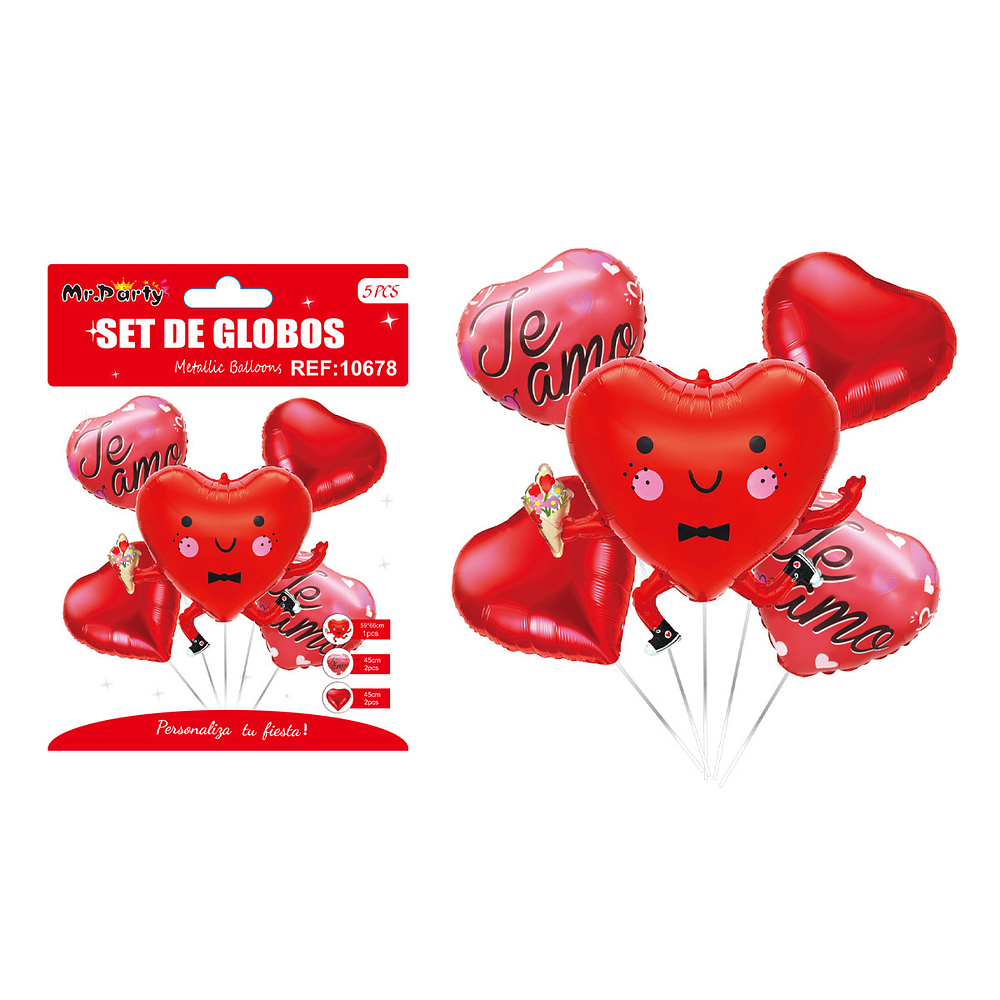 Set de globos metálicos San Valentín 5pcs