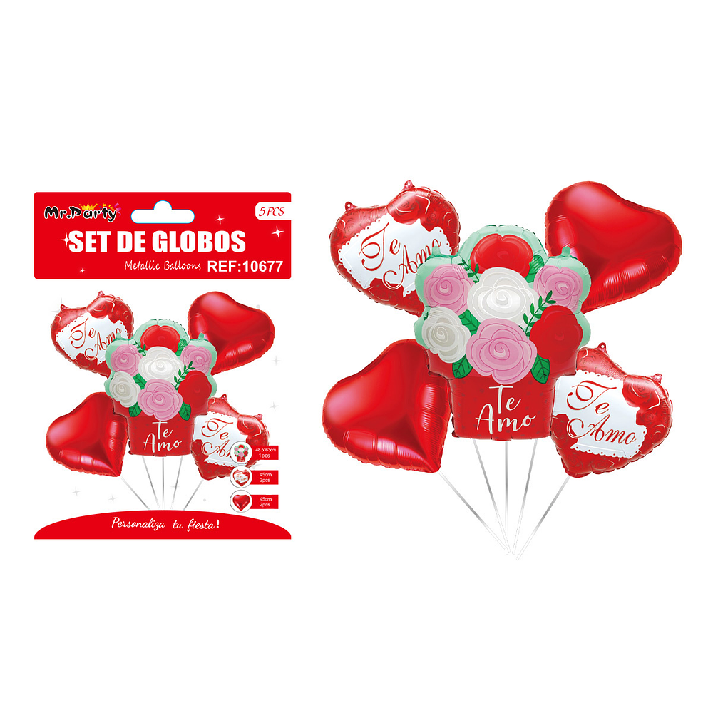 Set de globos metálicos San Valentín 5pcs
