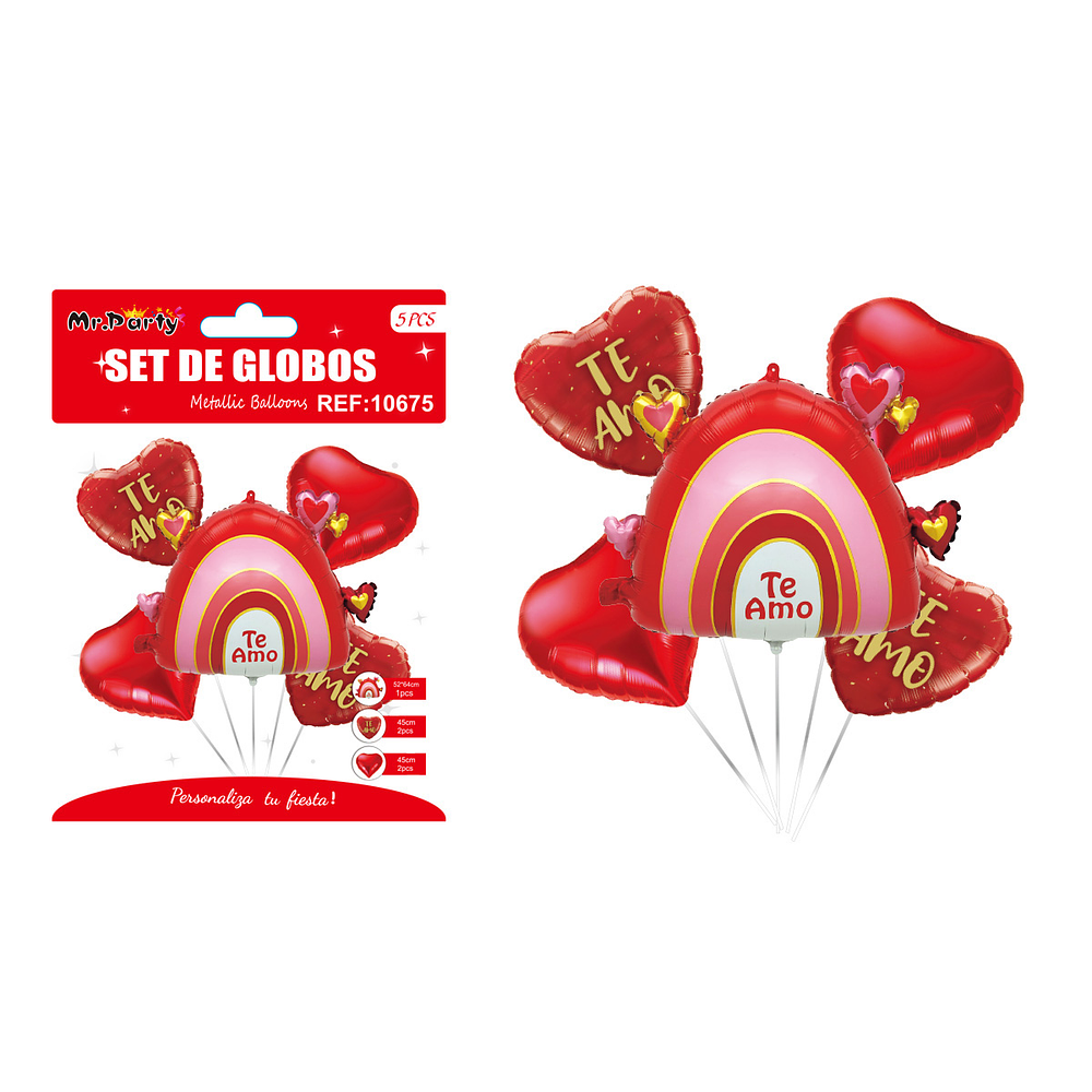 Set de globos metálicos San Valentín 5pcs