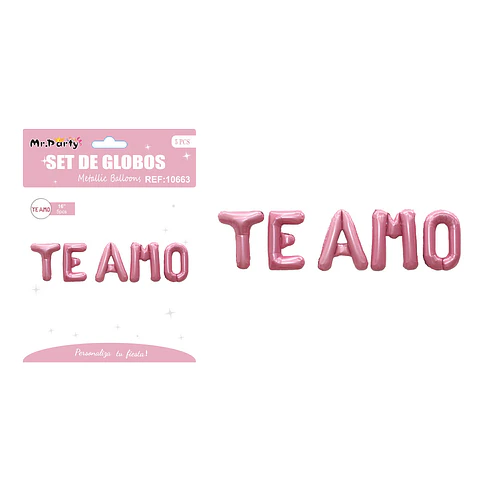 Set de globos metálicos rojo TE AMO 5pcs