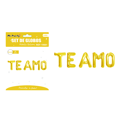 Set de globos metálicos dorado TE AMO 5pcs