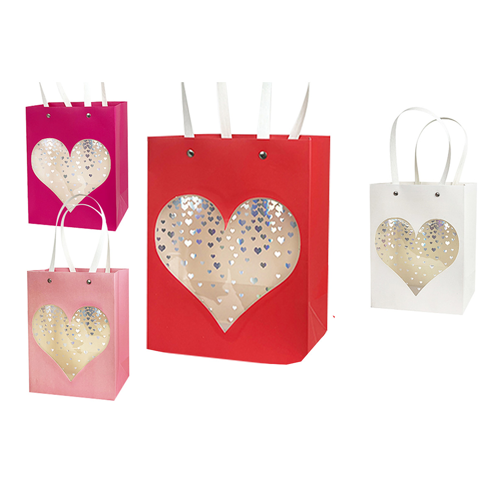 Bolsa de regalo con ventana de corazón 23*18*10cm 12pcs Color Aleatorio