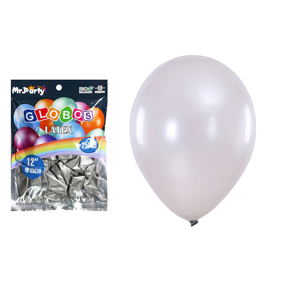Globos de látex perlado plateado 35cm 25pcs