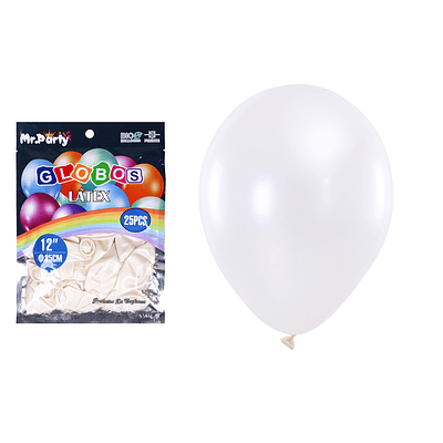 Globos de látex perlado blanco 35cm 25pcs