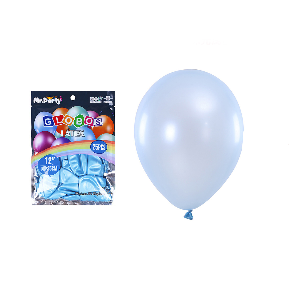 Globos de látex perlado celeste 35cm 25pcs