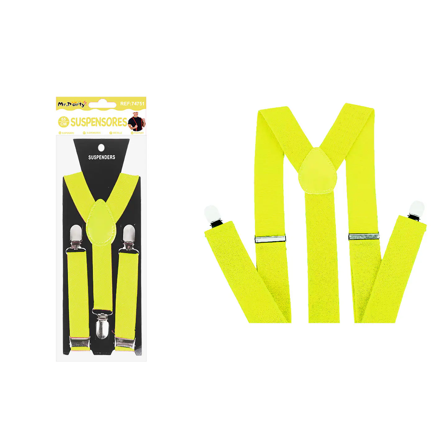 Suspensores elásticos ajustables fluorescentes amarillo 2.5*65cm 1
